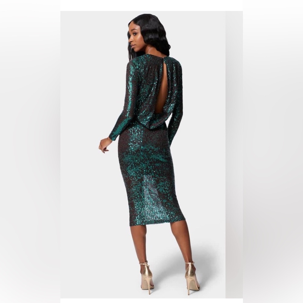 BEBE Green Sequin Midi Dress NWT L